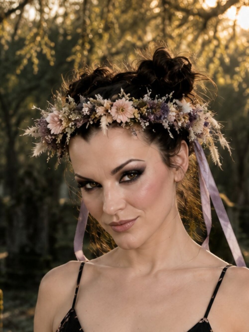 Dried Floral Wedding Set Purple/pink Rustic crown, bouquet, corsage, boutonniere